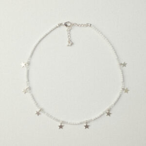 Gargantilla de Cuentas de Cristal Blanco y Estrellas plateadas